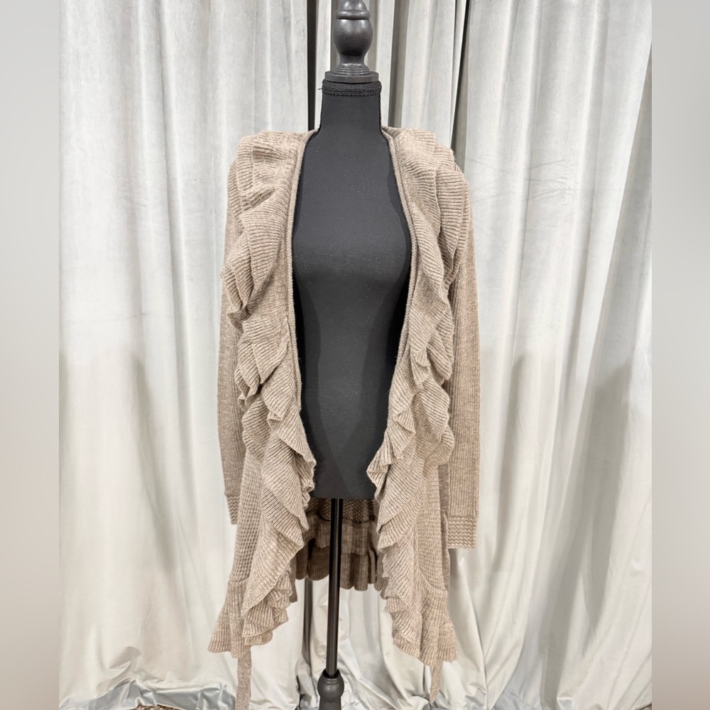 MM Couture Ruffled Cardigan Sweater - Beige